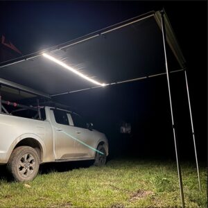 Car side awning with black coating and LED